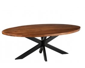 Table à manger industrielle ovale en bois massif d'acacia KAMY
