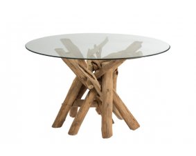 Table à manger scandinave ronde branche bois et verre GOTLAND