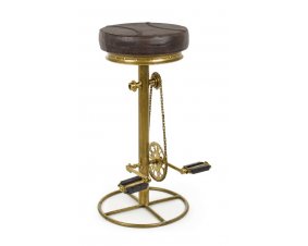 Tabouret de bar vélo industriel cuir et or CYCLO